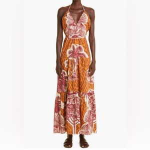 NWT $950 Johanna Ortiz Ritos de Duelo Tropical Print Cutout Cotton Maxi Dress-8!